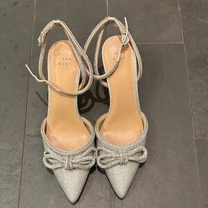 A New Day Glittering Silver Heels with Bow